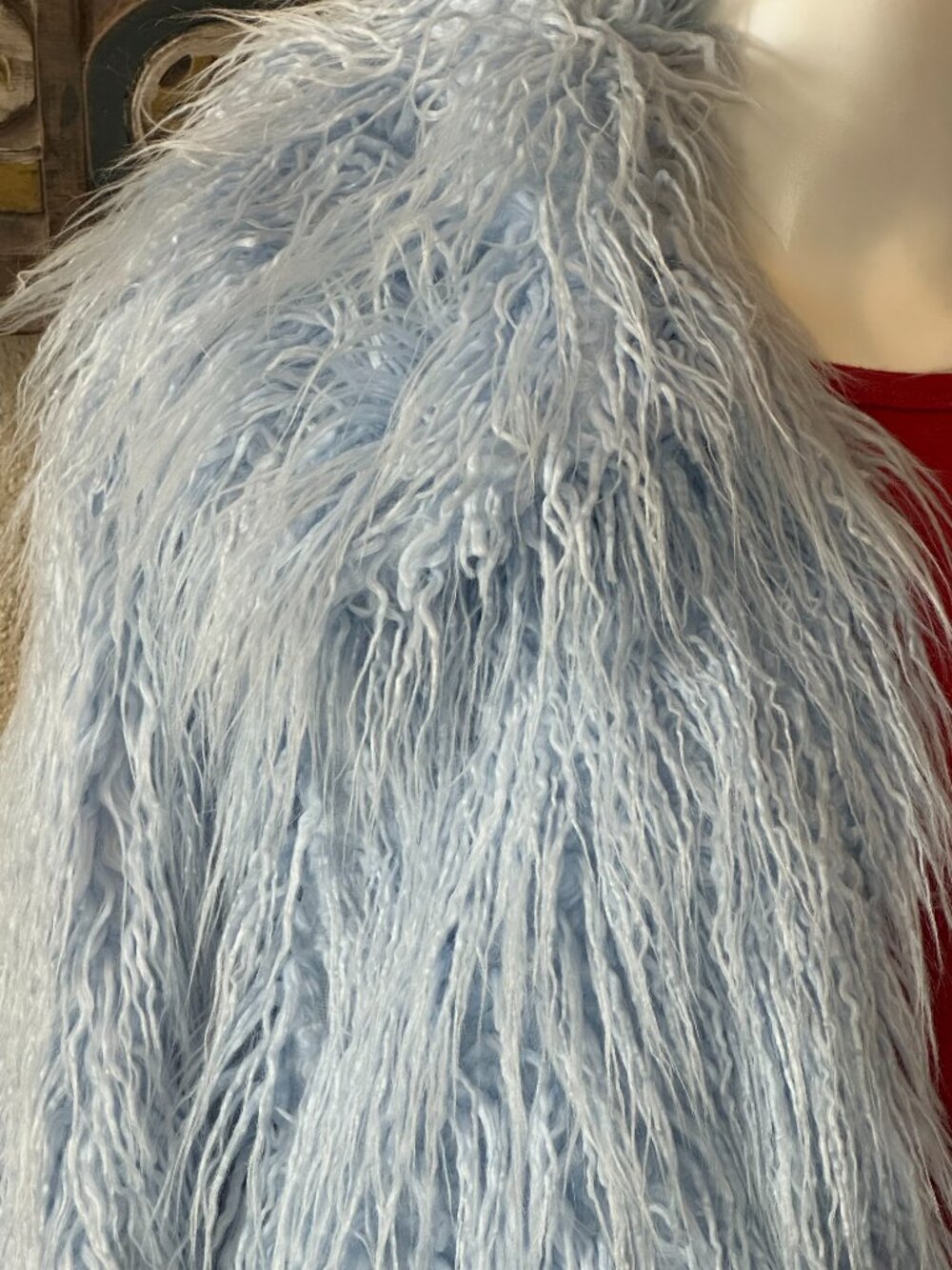 VTG FOREVER21 Blue Long Hair Faux Fur open Jacket Large Long Sleeve Collared - Picture 14 of 16